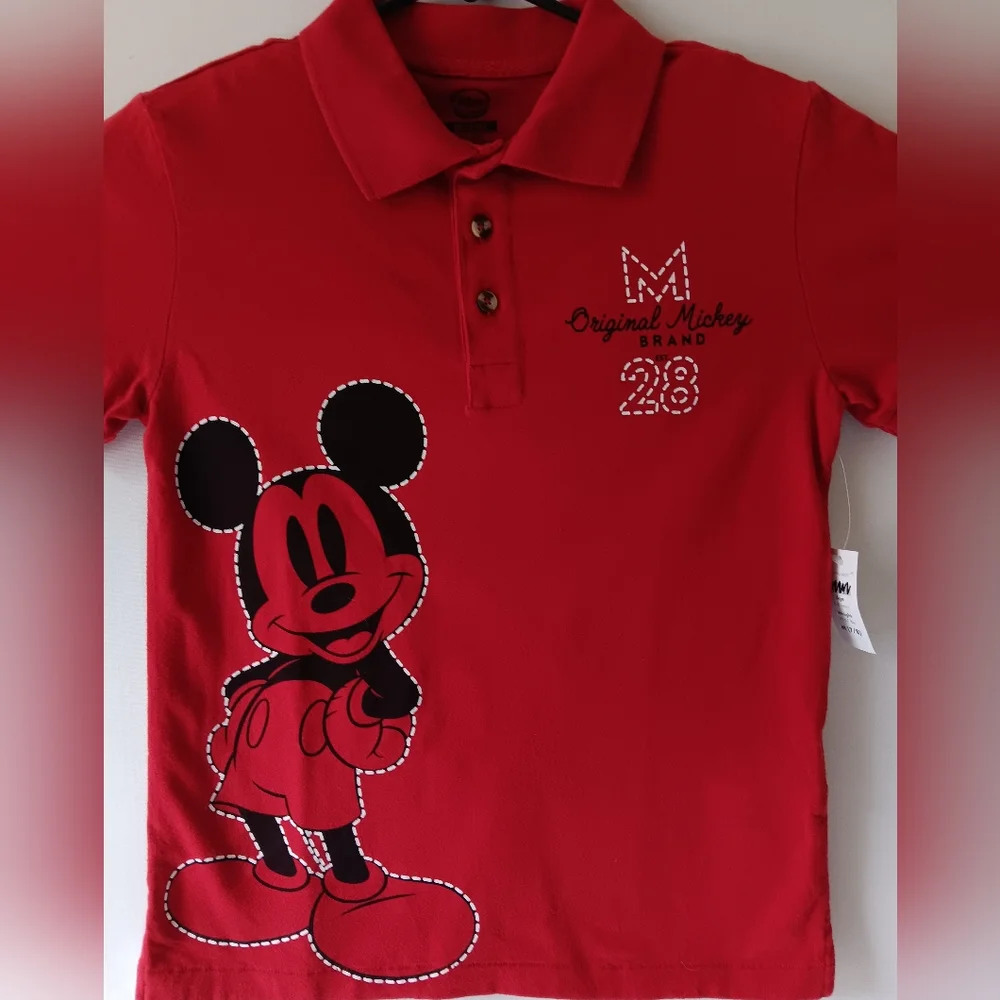 Disney Red Polo Shirt with Black Mickey Graphic